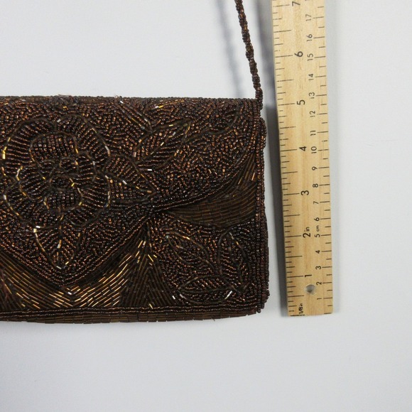 Vintage Brown Beaded Evening Bag Purse Shoulder Bag Party Cocktail Clutch 328 - Picture 5 of 14